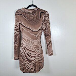 Win Win brown geomode long sleeve dress party club nightlife